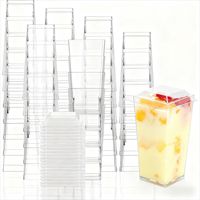 Gobelets à dessert jetables en plastique transparent avec couvercles et cuillères - Gobelets pour mousse, pudding, crème glacée pour les fournitures de fête