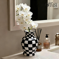 Vase en céramique à carreaux noirs et blancs, pots à gingembre peints à la main, décoration d'intérieur, centre de table moderne, vase pour fleurs