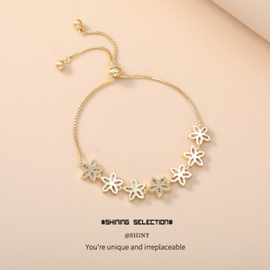 Flower <b>Bracelet</b> Micro Inlaid Zircon <b>Copper</b> Alloy Silver Gold Party Jewelry Women Fashion European Style - Product Image 2