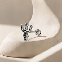 Boucles d'oreilles clous en acier chirurgical 316L Trident de Poséidon, design bouclier doré PVD, pour piercing tragus, hélix, cartilage, bijoux d'oreille