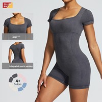 Body de yoga sans couture style européen et américain, en nylon et élasthanne, couleur unie, manches courtes, effet sable, pour femme, avec contrôle du ventre et effet gainant