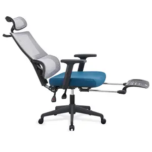 Reclining mesh executive ergonomic office chair bluw foot rest reclin