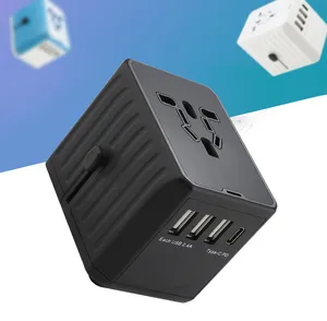 Tout-en-un Quick Charge 4 USB 2 Type-C Portable Cube US EU AUS UK Worldwide Universal International Converters Travel Adapter