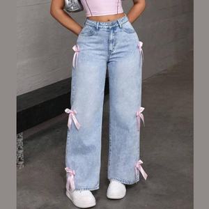 Damen Straight-Jeans 2025 Bestseller | Denim-Hose mit Mittlerer Taille und Schleife für Frauen - Product Image 1