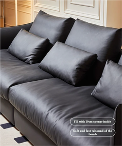 Divano in Vera Pelle Nera Moderno a 3 Posti Pronto per la Spedizione, Set Divani in Pelle Bovina per Ufficio e Reception, Vendita Diretta dalla Fabbrica - Product Image 2