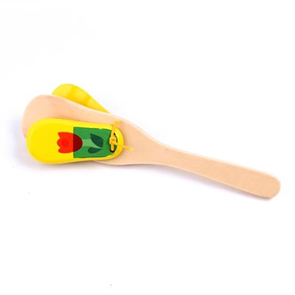 Colorful wooden long handle castanets-yellow