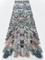 Nouvelle mode Dubaï, tissu en dentelle perlée de haute qualité, dentelle en filet de luxe, dentelle en filet avec des perles pour robe de mariée Dubaï