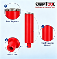 Foret diamanté à eau Diamtool certifié CE pour le forage de l'asphalte, modèle 1-1/4-7 UNC (longueur totale 450 mm) |   OEM/ODM
