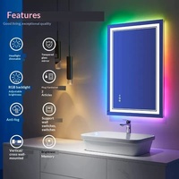 Cermin Kamar Mandi LED RGBW Persegi Panjang Modern IP44 dengan Sensor Sentuh Pintar, Anti Embun, Terpasang di Dinding, Bingkai Lampu Strip Warna-warni untuk Rias