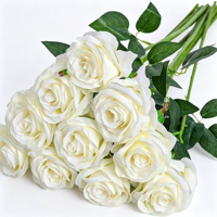 Rose artificielle blanche à tige unique, bouquet de fleurs en soie artificielle pour mariage, fête, décoration de table ou de vase à la maison