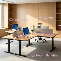 Bureau debout électrique en L avec cadre d'angle, réglable en hauteur, pour bureau à domicile, trois moteurs, design moderne, table élévatrice