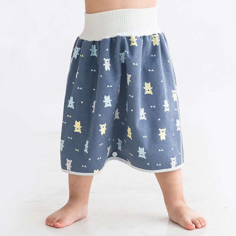 Jupe à couches taille haute - fond bleu avec petit ours