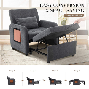 Sofá <span class=keywords><strong>Cama</strong></span> Individual de Tela Tipo Futón, Sofá Pequeño con <span class=keywords><strong>Cama</strong></span> Extraíble, Puerto USB, Mesa Plegable y Respaldo Ajustable para Dormitorio - Product Image 6