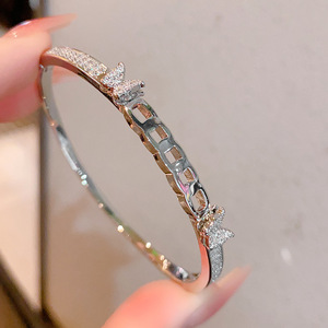 <b>Diamond</b> Bracelet Gold And White Hollow Design Asscher Cut Side Stones Unisex Gift Jewelry - Product Image 3