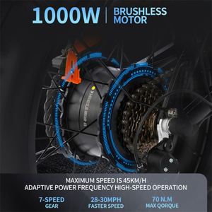 Ridstar H20 1000W จักรยานไฟฟ้าพับได้สำหรับผู้ใหญ่, จักรยานไฟฟ้าแบตเตอรี่ลิเธียมสำหรับจักรยานเสือภูเขากลางแจ้งชายหาด - Product Image 3