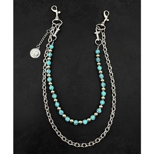 <b>Blue</b> <b>Beaded</b> Denim Chain With Silver Metal Link Punk Style Waist Chain For Youth Streetwear Accessory - Product Image 3