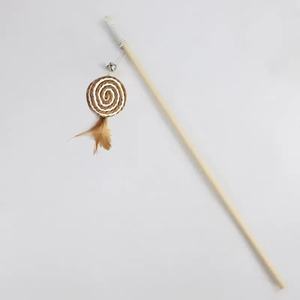 Polyester ve ahşap çevre dostu tüy çan topu kedi kediler ve köpekler için olta kamışı interaktif sesli oyuncak - Product Image 6