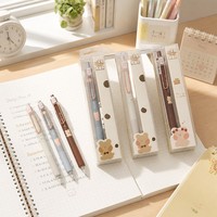Stylo Gel à Bille 0,5 mm en Plastique Personnalisable, Motif Ours de Dessin Animé Mignon, Fournitures Scolaires pour Étudiants, 2 Pièces/Boîte, Encre Noire
