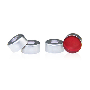 Tapa de Aluminio Plateada Abierta por Arriba de 11 mm con Septa de Silicona Blanca y PTFE Rojo para Viales de 1.5 ml y 2 ml - Product Image 3
