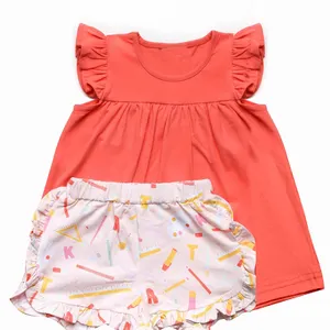 Customization pre-order western baby girl clothes summer ruffle shorts sets playtime project kids little girls boutique clothing