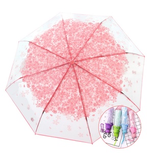 Cherry Blossom Girl Three-Folding PVC <b>Umbrella</b> 1pc Transparent Windproof Rainproof Portable Cute Flower Home Rain Gear SK Brand - Product Image 1