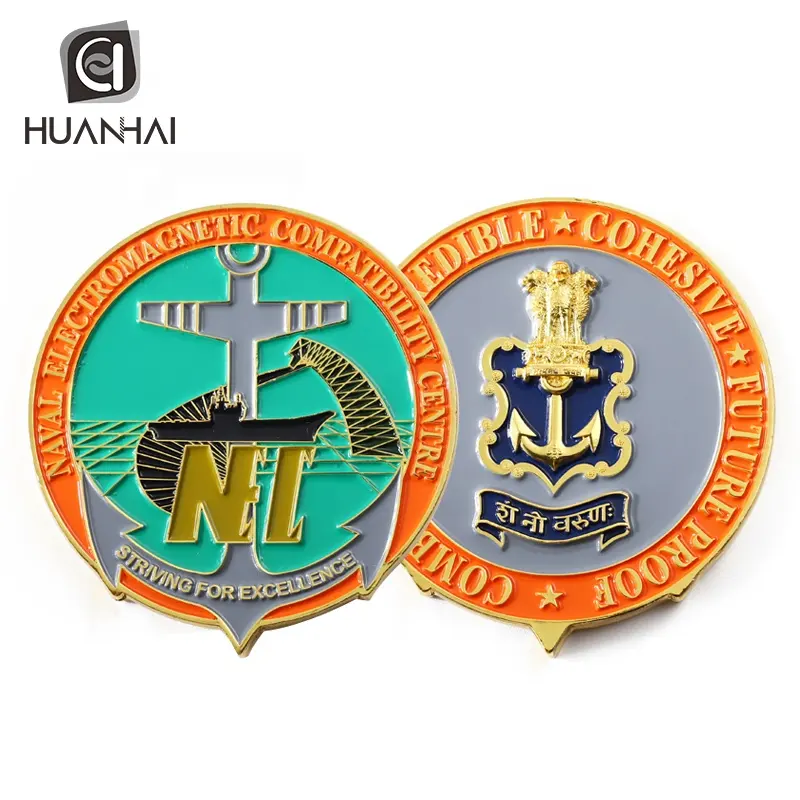 custom gold metal 3D anchor logo enamel anniversary commemorative coin