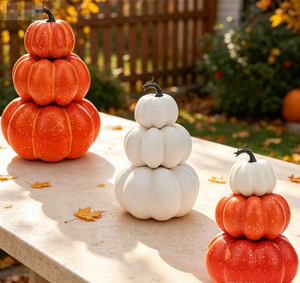 Juego de Decoración Interior de Calabazas Apilables Multicolores de Plástico para Halloween y Acción de Gracias de <span class=keywords><strong>Mubai</strong></span> - Torre de Calabazas de 3 Niveles - Product Image 4