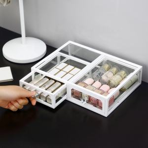 <span class=keywords><strong>Commode</strong></span> empilable vintage en verre et ABS, design moulé par injection, <span class=keywords><strong>2</strong></span> <span class=keywords><strong>tiroirs</strong></span> transparents pour pinceaux de maquillage, rouges à lèvres et cosmétiques - Product Image 2