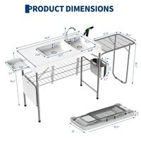 Station de nettoyage de poisson portable avec double évier, table de camping avec extension de gril, tuyau de drainage, grille de pulvérisation et support pour terrasse