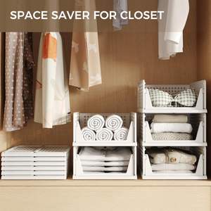 Custom Wardrobe Folding Storage <b>Basket</b> with Pull-Out Divider Modern PP <b>Plastic</b> Layered Organizer Shelf - Product Image 3
