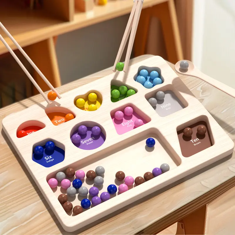 Juguete de cuentas de tablero de madera, juegos de matemáticas, rompecabezas de aprendizaje con forma, Clip a juego de colores, rompecabezas de cuentas, juguetes Montessori para niños