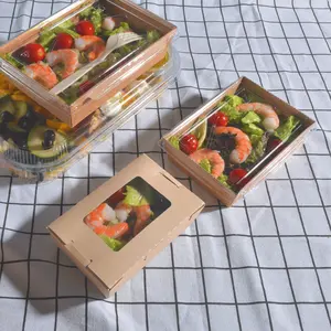 亚马逊热卖外卖储物食品容器盒纸箱纸板一次性外卖包装色拉纸盒带盖