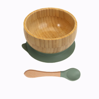 Ensemble d'alimentation pour bébé écologique classique en bambou, bols en silicone de qualité alimentaire, cuillère à ventouse, couleurs personnalisables, impression, repas pour enfants