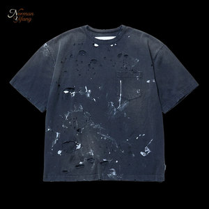 <span class=keywords><strong>Camiseta</strong></span> Personalizada para <span class=keywords><strong>Hombre</strong></span>, Holgada, de <span class=keywords><strong>Manga</strong></span> <span class=keywords><strong>Corta</strong></span>, 100% Algodón, Gruesa, Retro, Lavada al Ácido, <span class=keywords><strong>con</strong></span> Diseño de Salpicaduras de Tinta - Product Image 1