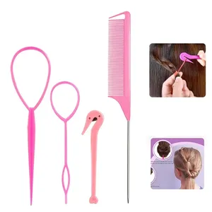 Juego de 4 piezas: Herramienta para trenzas francesas, removedor de bandas elásticas para el cabello, cortador, peine de cola de rata, peines de metal con punta para peinar el cabello - Product Image 1