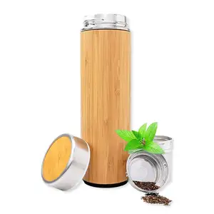 Factory Outlet Natural Eco-Friendly Insulated Bamboo Vacuum Water Bottle 15Oz Optional Capacity