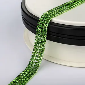 Light Green Crystal Rhinestones Chain Single Row Sew On Trimming Close Cup Rhinestone Chains For Shoes Boots Decoration