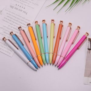 6 Colors Glossy Click <b>Ballpoint</b> <b>Pen</b> With Hollow Rose Gold Clip, Pastel Color Retractable Advertising Signature <b>Pen</b> Custom Logo - Product Image 4