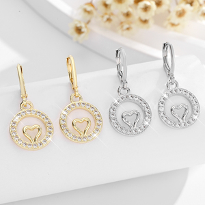 2025 nouveau 14K plaqué or cuivre Zircon-incrusté coeur creux boucles d'oreilles vêtements quotidiens bijoux en laiton pour les femmes - Product Image 2