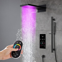 Pommeau de douche à panneau intelligent contemporain noir 2 fonctions pour salles de bains