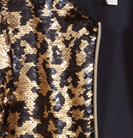 Blouson Bomber Réversible Scintillant à Paillettes pour Garçons, Imprimé Léopard, Fermeture Éclair Dorée, Manches Longues, Manteau de Fête pour Tout-Petits