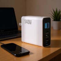 Pengisi Daya Cepat Multi Port GaN 140W Berkualitas Tinggi PD 3.1 QC3.0 Layar Pintar 3 Port Tipe-C + USB untuk Laptop dan Ponsel