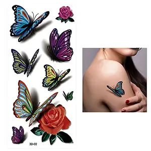 Penjualan terlaris grosir eceran bunga oranye 3D kupu-kupu seksi seni tubuh tahan air kustom tato sementara stiker