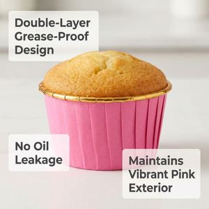 100 Pack Pink and Gold <b>Cupcake</b> Liners, Greaseproof Muffin Cups Rigid Self-Supporting Foil Baking Liner - Product Image 4