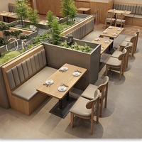 Ensemble de banquettes de restaurant en métal durable sur mesure avec banquette rembourrée moderne, table à manger en bois et chaises (4 places)