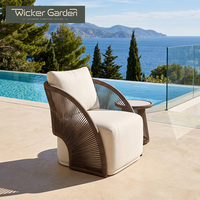 Fauteuil de salon d'extérieur personnalisé en corde tressée radiale avec cadre en aluminium et coussin pour hôtel-resort, vente en gros