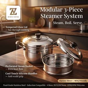 Casserole <span class=keywords><strong>vapeur</strong></span> en acier inoxydable à 2 niveaux approuvée LFGB avec base à induction épaissie, <span class=keywords><strong>cuiseur</strong></span> alimentaire multifonctionnel, vente en gros - Product Image 2