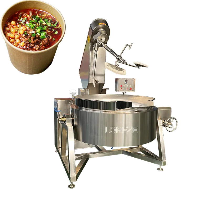 Mesin pengaduk Makanan & Minuman elektrik, mesin pencampur memasak saus cabai ketel berjaket daging pemanas elektrik otomatis untuk industri