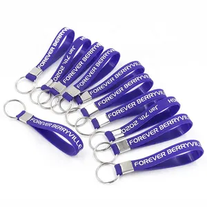 Promotional Keychains Custom 12mm Ink Injected Silicone Bracelet Keychain Rubber Bracelet Silicon Key Ring