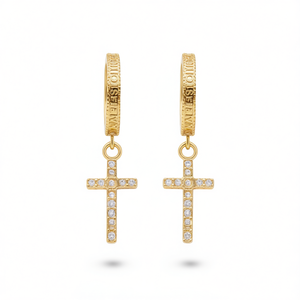 Orecchini a Cerchio Mioiseven Placcati Oro con Diamanti Incastonati, Gioielli Religiosi Unisex alla Moda - Product Image 1